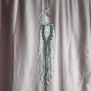 Gray & White Macramé Moon Dream Catcher